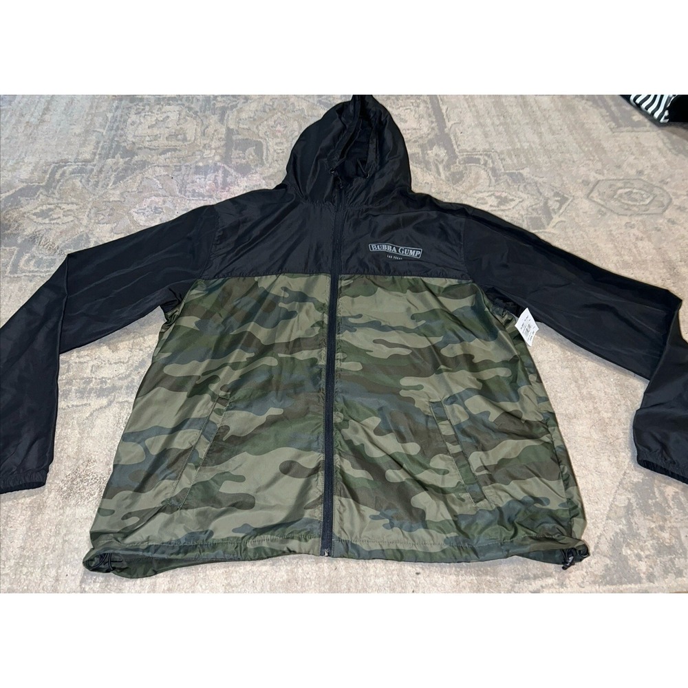 Bubba Gump Las Vegas Green Camo‎ Zip windbreaker hood jacket Mens Sz XXL 2XL New